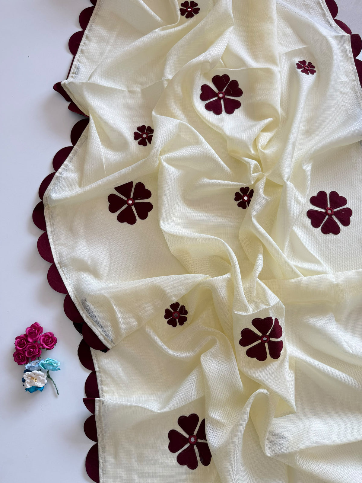 Blossom Festive Wear Kotadoriya Beautiful Flower Work Designer Saree With Blouse Piece