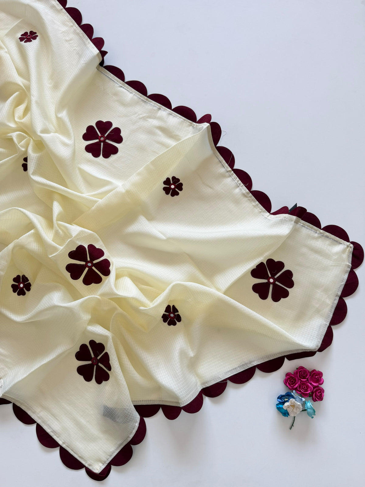 Blossom Festive Wear Kotadoriya Beautiful Flower Work Designer Saree With Blouse Piece