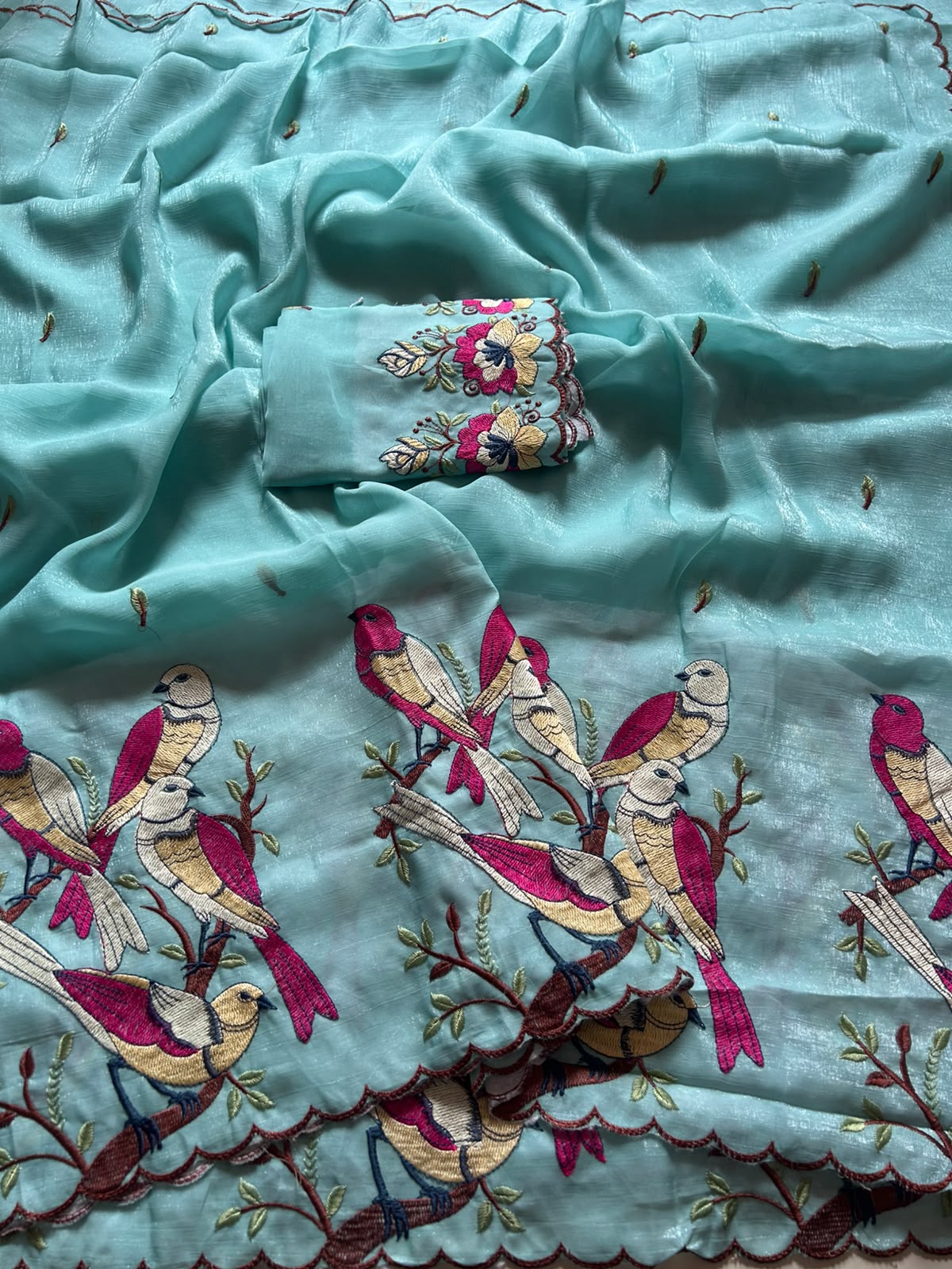 Blossom Function Wear Crush Silk Heavy Embroidery Work Designer Saree With Blouse Piece