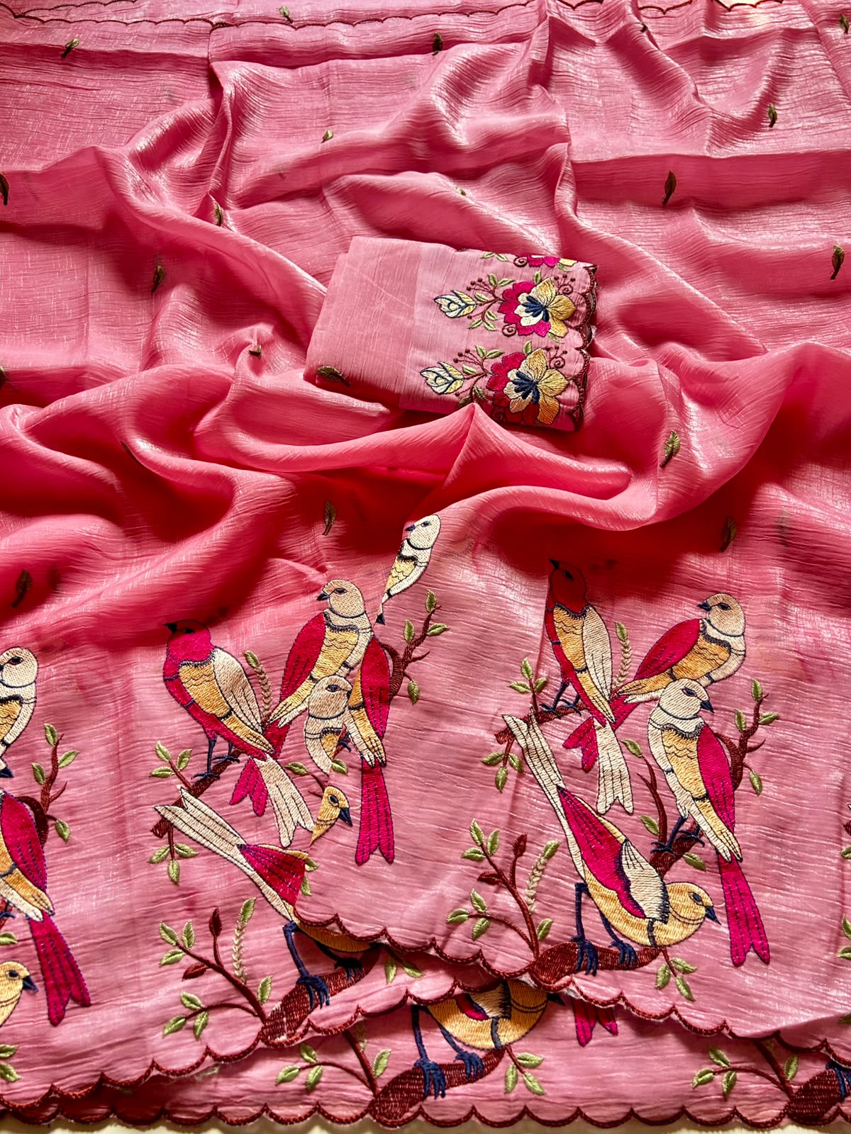 Blossom Function Wear Crush Silk Heavy Embroidery Work Designer Saree With Blouse Piece