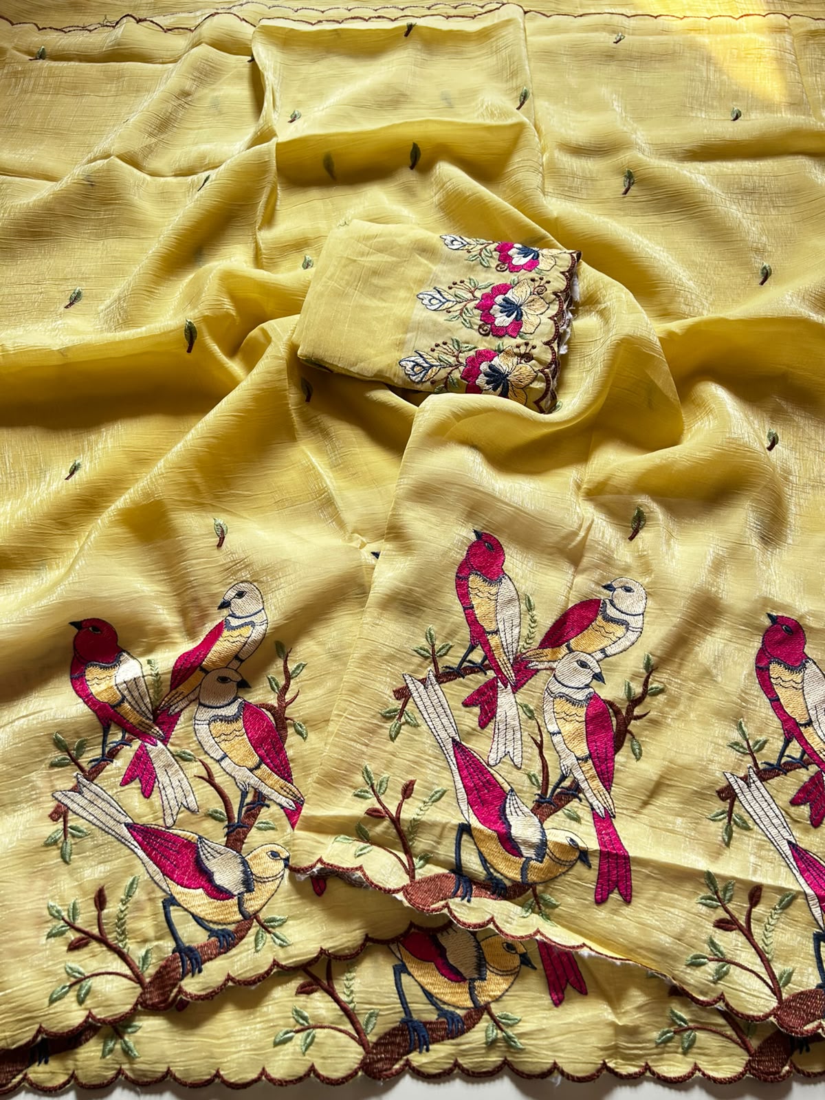 Blossom Function Wear Crush Silk Heavy Embroidery Work Designer Saree With Blouse Piece