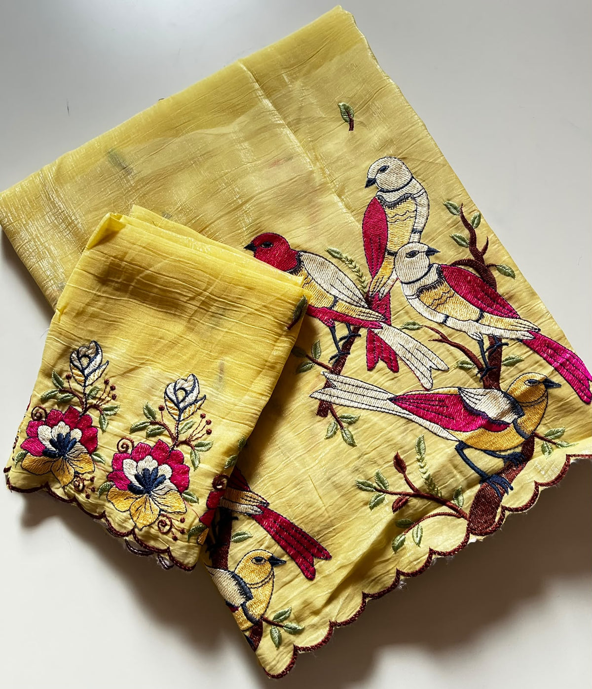Blossom Function Wear Crush Silk Heavy Embroidery Work Designer Saree With Blouse Piece