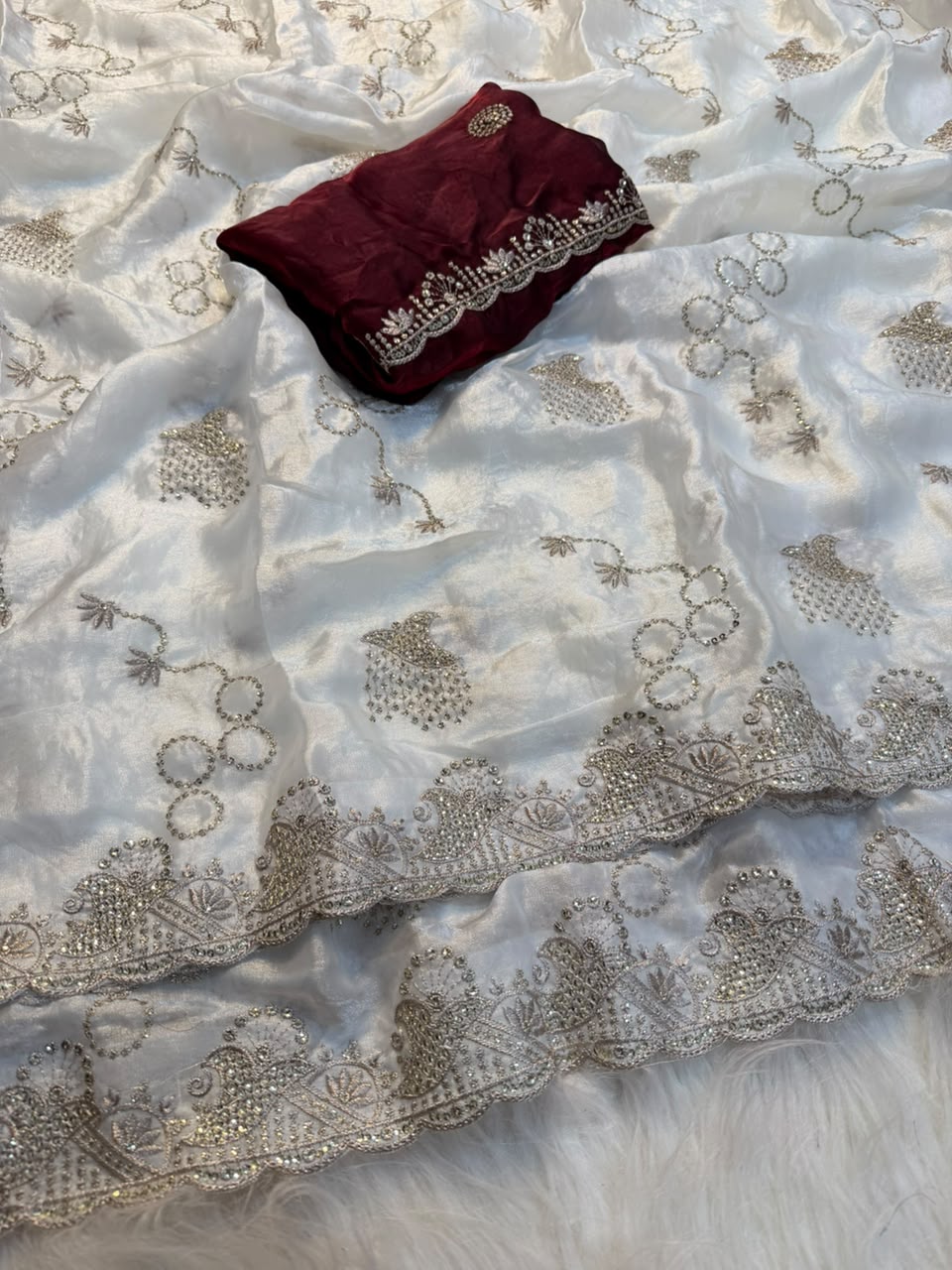 Artistic Festive Wear Silk Multi Thread n Sequence Work Fancy Designer Saree With Blouse Piece
