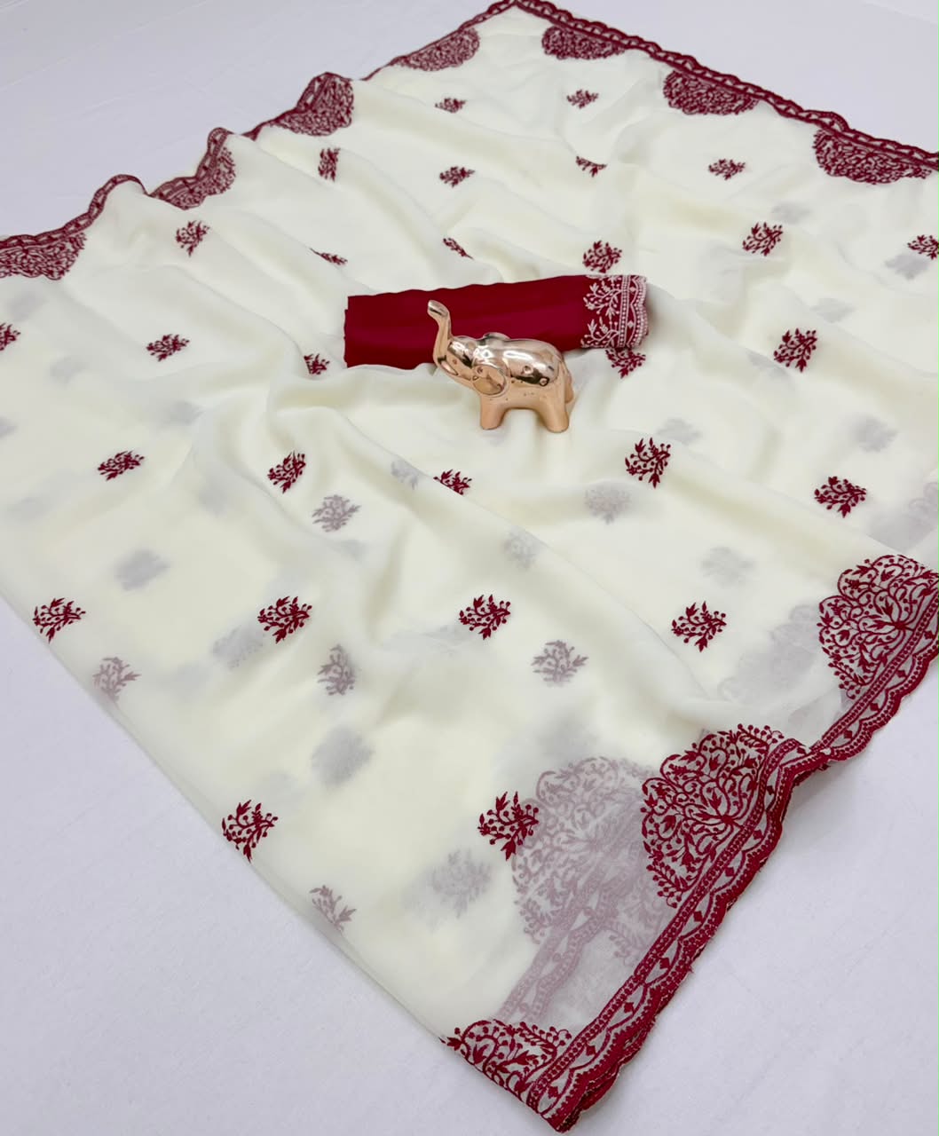 Imaginative Festive Wear Georgette Multi Embroidery Work Designer Saree With Blouse Piece