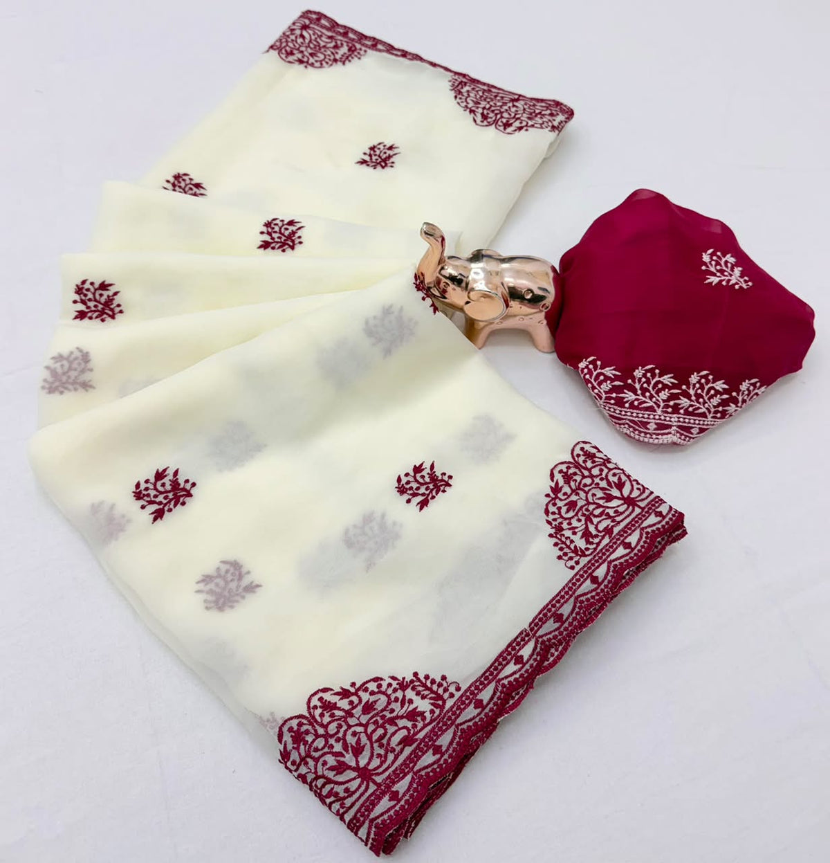 Imaginative Festive Wear Georgette Multi Embroidery Work Designer Saree With Blouse Piece