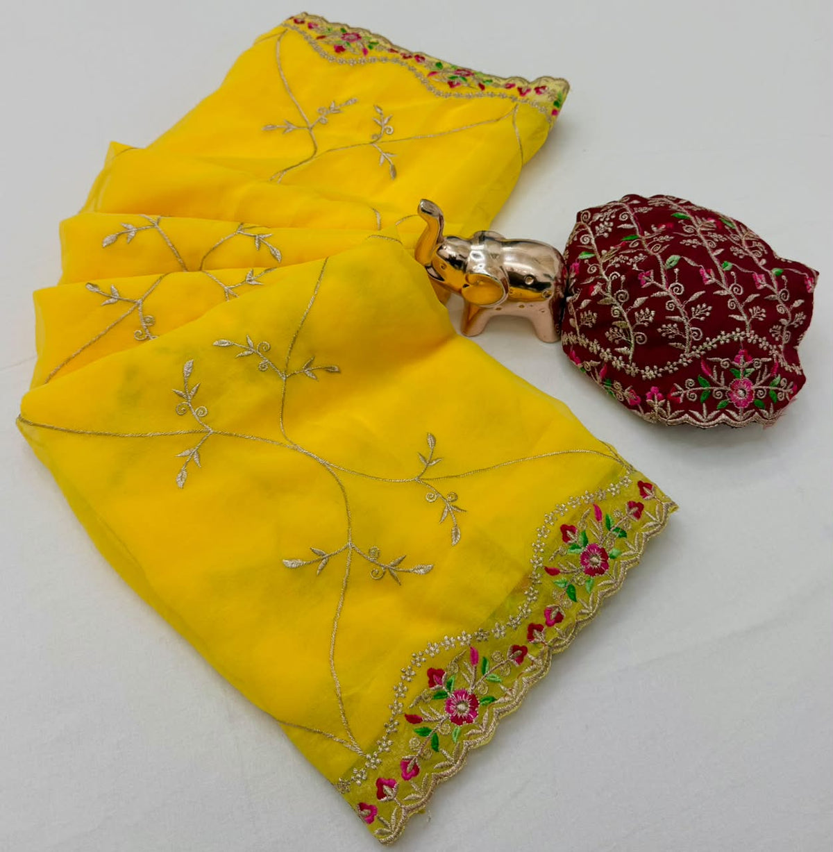 Blossom Wedding Wear Georgette Embroidery Work Designer Saree With Contrast Blouse Piece