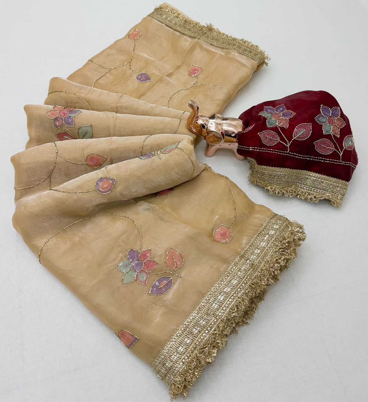 Quintessential Party Wear Silk Sequence Work Designer Saree With Contrast Blouse Piece