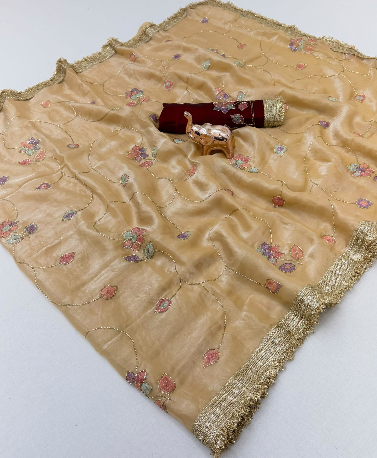 Quintessential Party Wear Silk Sequence Work Designer Saree With Contrast Blouse Piece