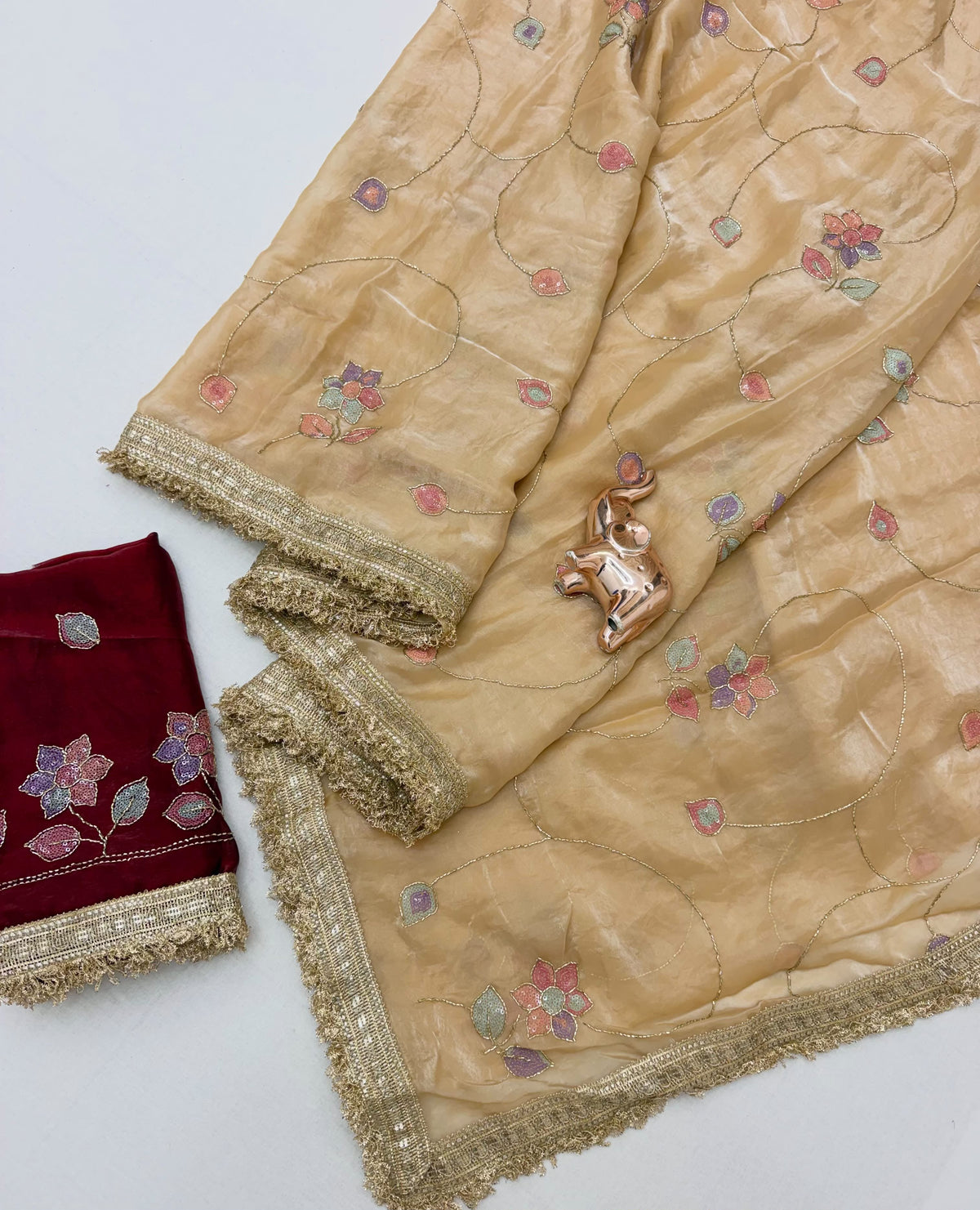 Quintessential Party Wear Silk Sequence Work Designer Saree With Contrast Blouse Piece