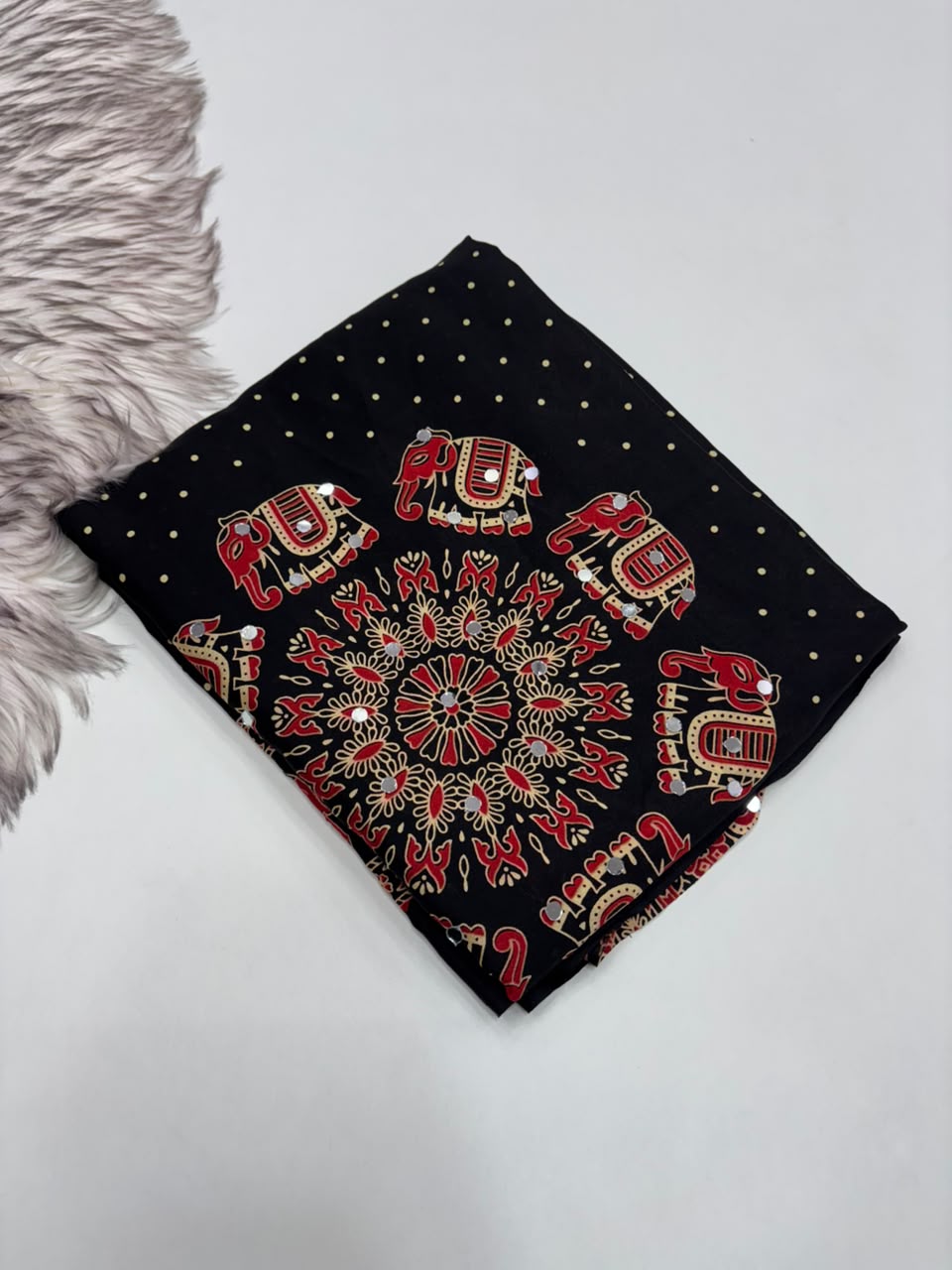 Glamorous Function Wear Satin Silk Ajrak Print Rich Pallu n Mirror Work Fancy Designer Saree With Blouse Piece