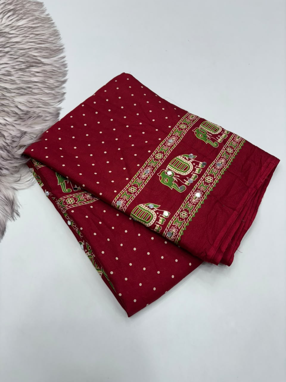 Glamorous Function Wear Satin Silk Ajrak Print Rich Pallu n Mirror Work Fancy Designer Saree With Blouse Piece