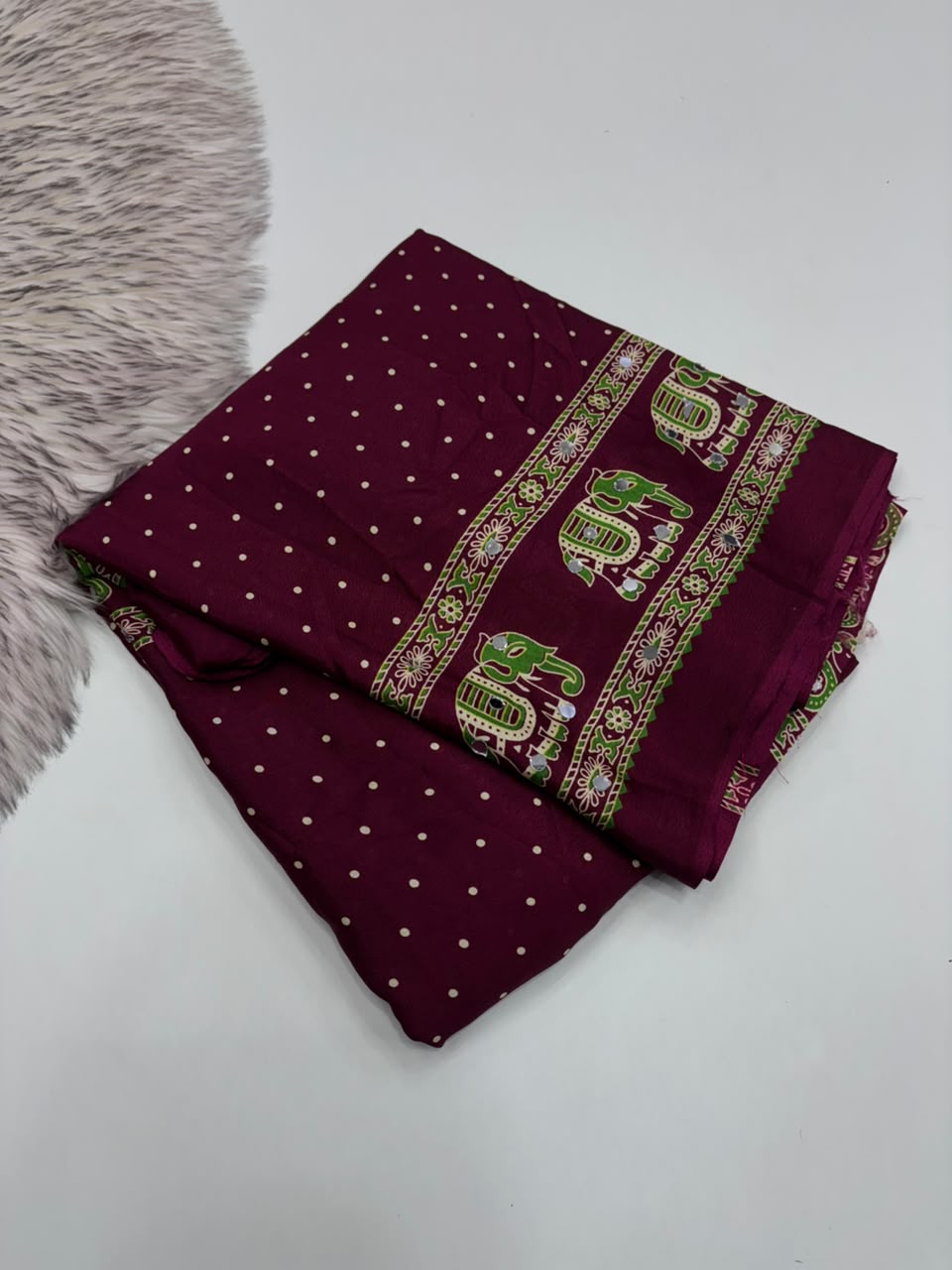 Glamorous Function Wear Satin Silk Ajrak Print Rich Pallu n Mirror Work Fancy Designer Saree With Blouse Piece