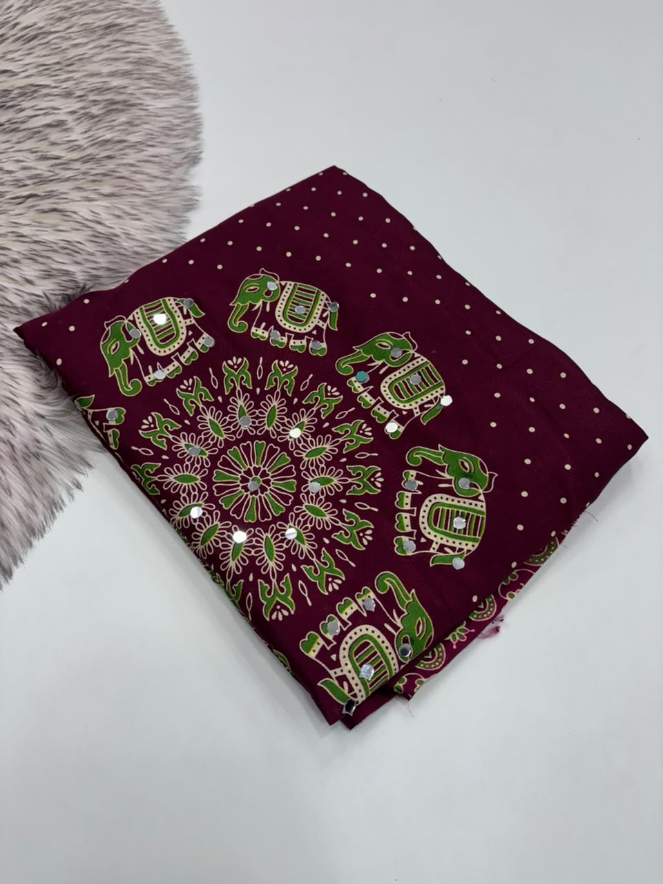 Glamorous Function Wear Satin Silk Ajrak Print Rich Pallu n Mirror Work Fancy Designer Saree With Blouse Piece