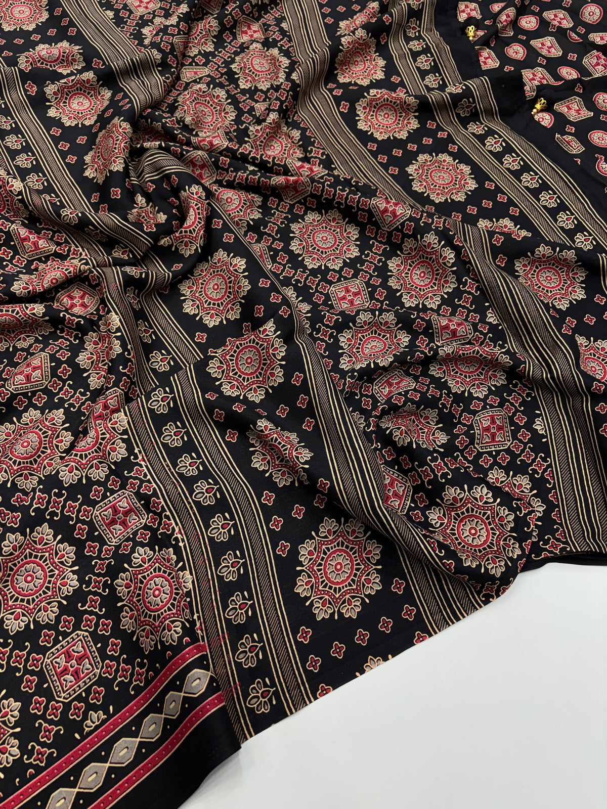 Incredible Function Wear Silk Ajrak Printed With Rich Pallu Designer Saree With Blouse Piece