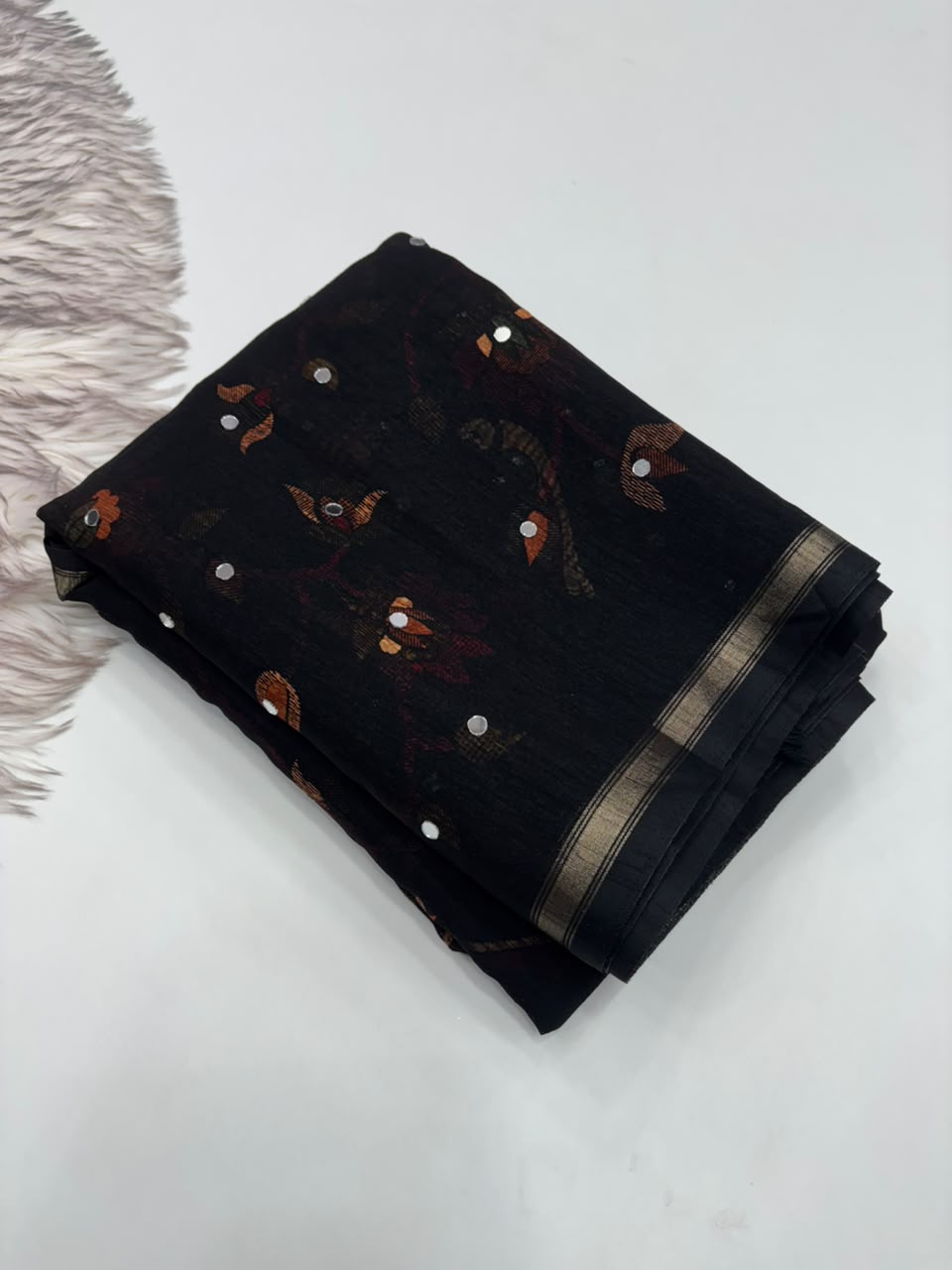 Artisanal Festive Wear Soft Cotton Silk Print Rich Pallu n Mirror Work Fancy Designer Saree With Blouse Piece