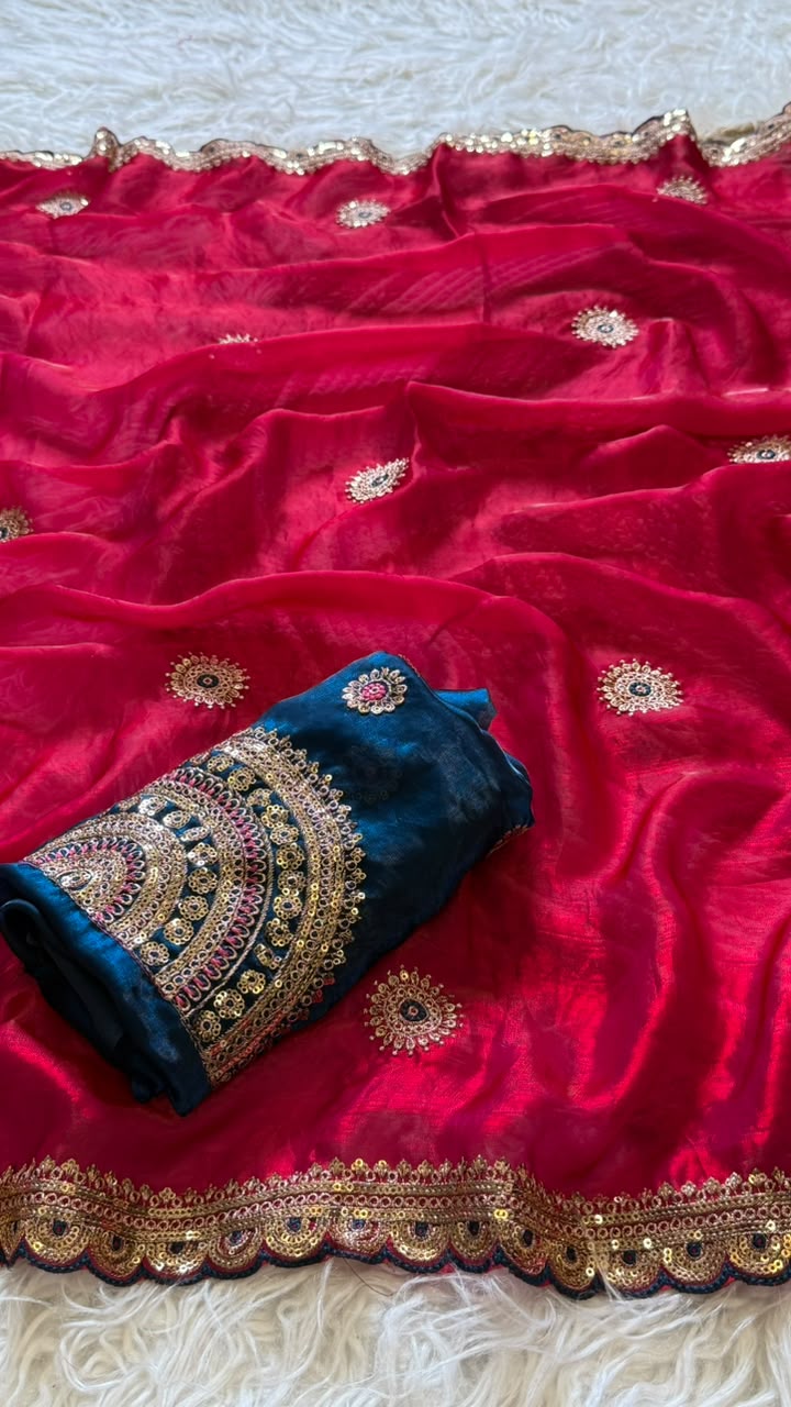 Captivating Wedding Wear Pure Silk Embroidery Sequence n Multi Thread Work Fancy Saree With Contrast Blouse Piece
