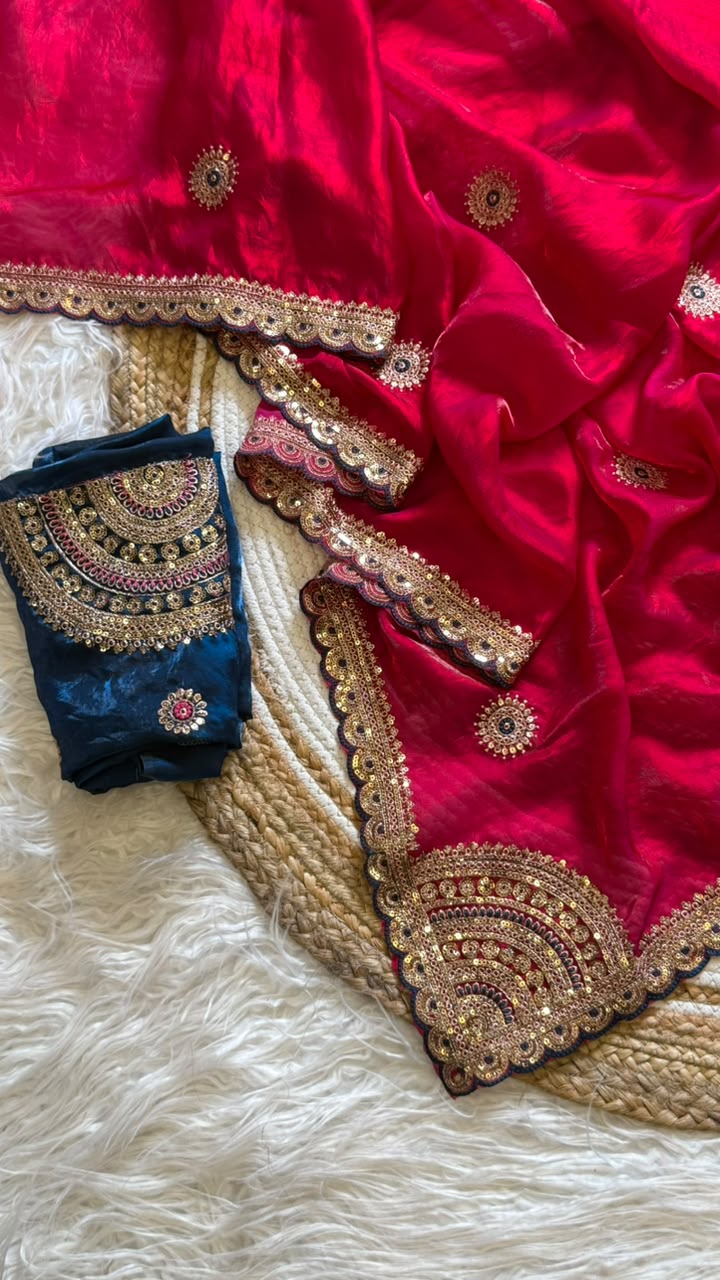 Captivating Wedding Wear Pure Silk Embroidery Sequence n Multi Thread Work Fancy Saree With Contrast Blouse Piece