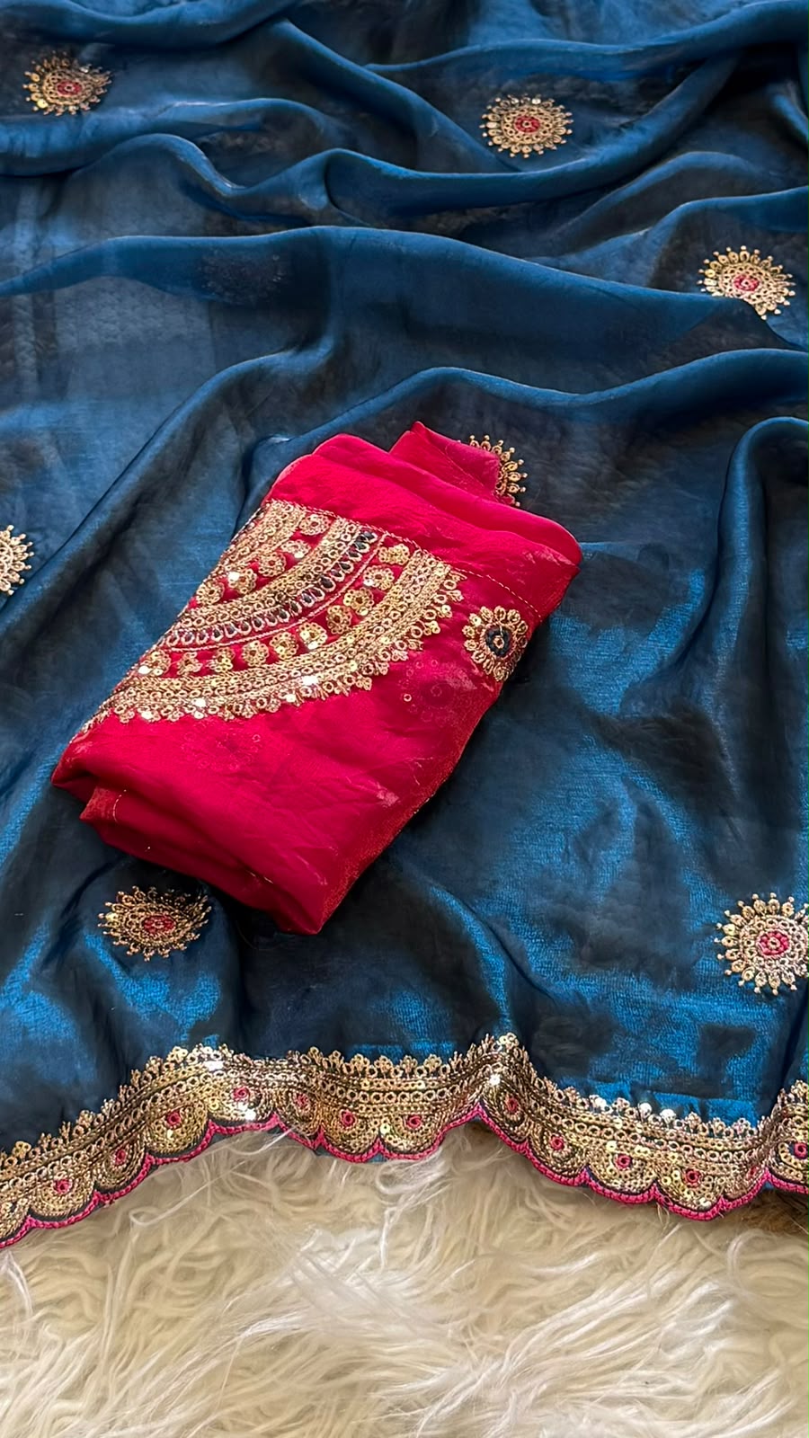 Captivating Wedding Wear Pure Silk Embroidery Sequence n Multi Thread Work Fancy Saree With Contrast Blouse Piece