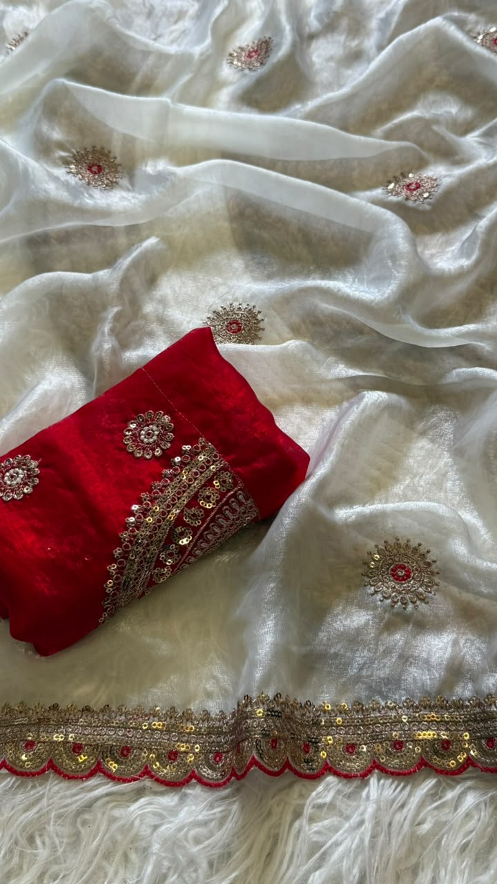 Captivating Wedding Wear Pure Silk Embroidery Sequence n Multi Thread Work Fancy Saree With Contrast Blouse Piece