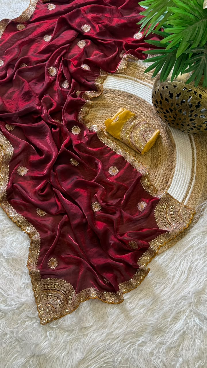 Captivating Wedding Wear Pure Silk Embroidery Sequence n Multi Thread Work Fancy Saree With Contrast Blouse Piece
