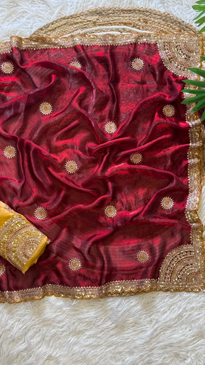 Captivating Wedding Wear Pure Silk Embroidery Sequence n Multi Thread Work Fancy Saree With Contrast Blouse Piece