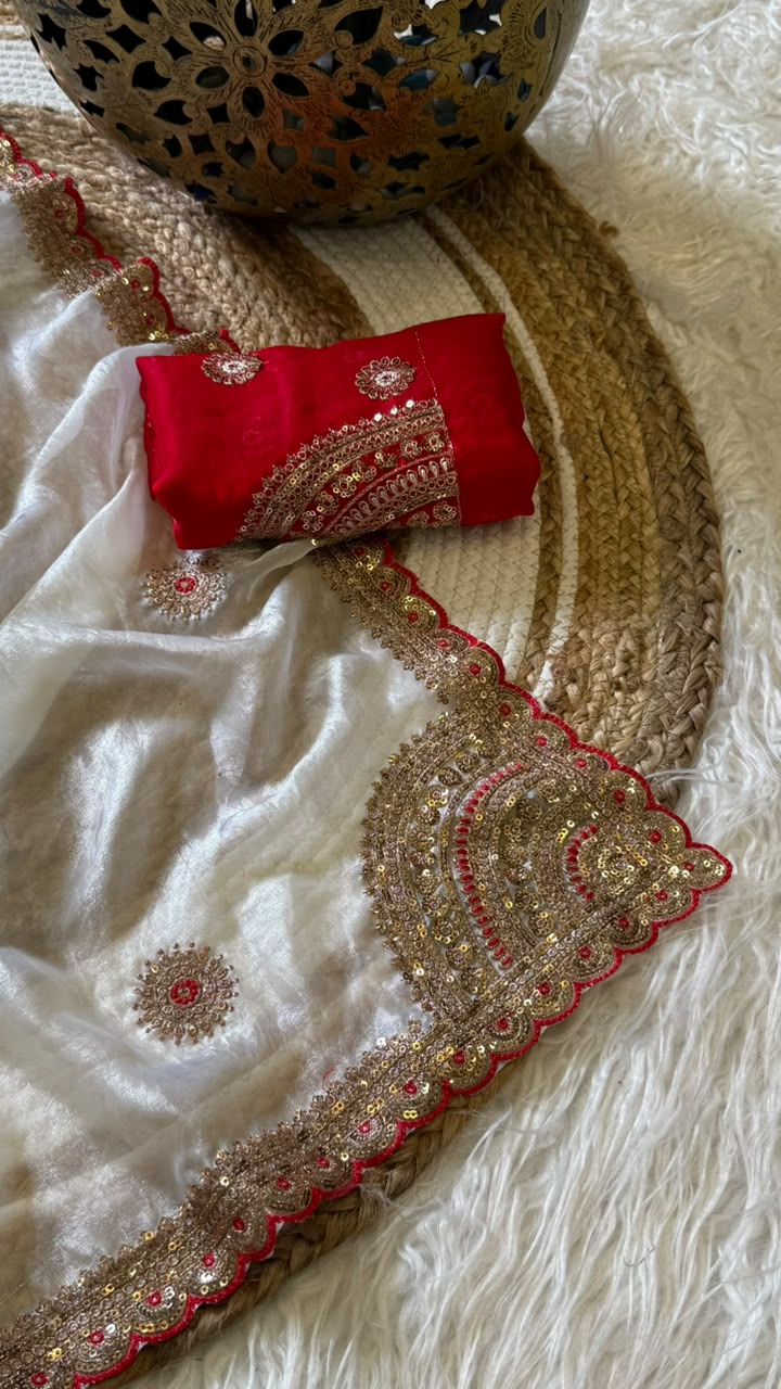 Captivating Wedding Wear Pure Silk Embroidery Sequence n Multi Thread Work Fancy Saree With Contrast Blouse Piece