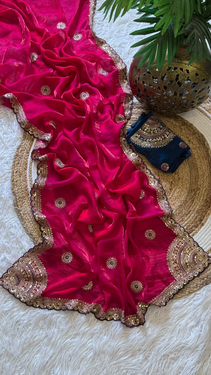 Captivating Wedding Wear Pure Silk Embroidery Sequence n Multi Thread Work Fancy Saree With Contrast Blouse Piece