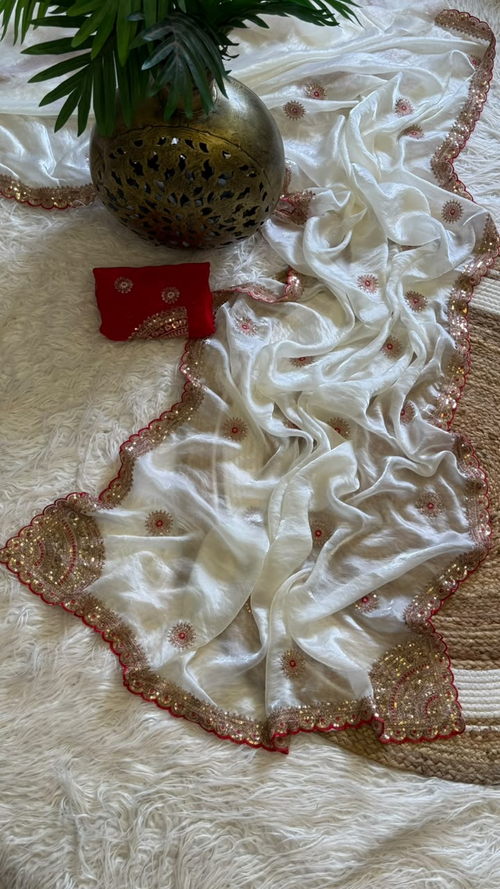 Captivating Wedding Wear Pure Silk Embroidery Sequence n Multi Thread Work Fancy Saree With Contrast Blouse Piece