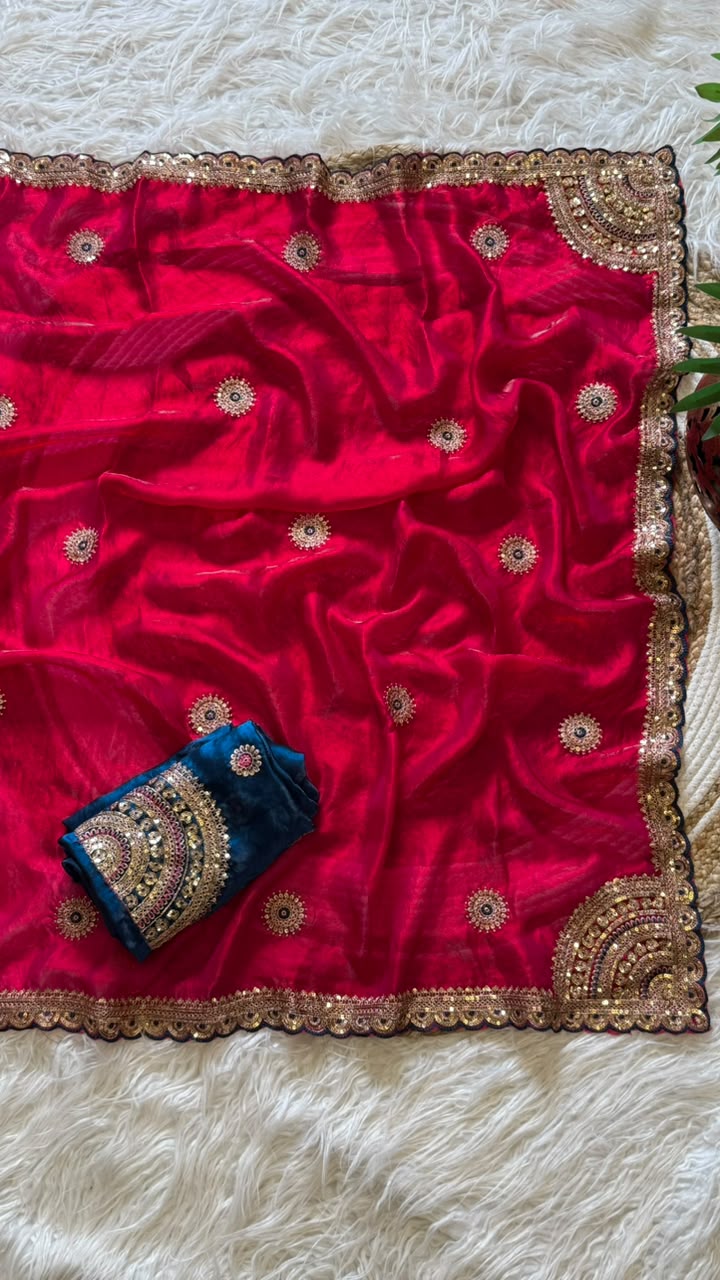 Captivating Wedding Wear Pure Silk Embroidery Sequence n Multi Thread Work Fancy Saree With Contrast Blouse Piece