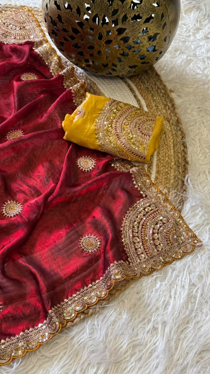 Captivating Wedding Wear Pure Silk Embroidery Sequence n Multi Thread Work Fancy Saree With Contrast Blouse Piece