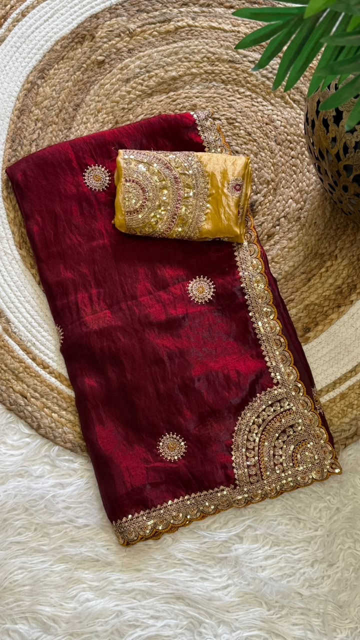 Captivating Wedding Wear Pure Silk Embroidery Sequence n Multi Thread Work Fancy Saree With Contrast Blouse Piece