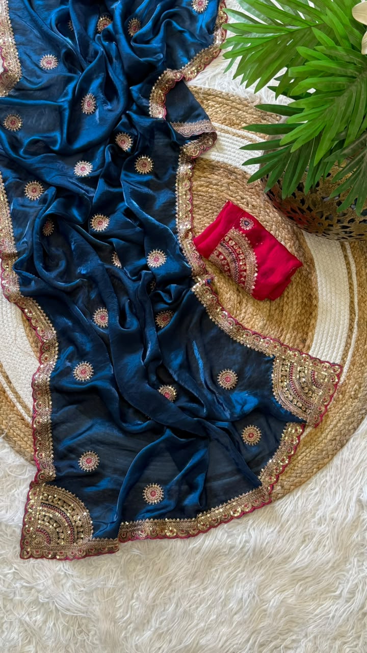 Captivating Wedding Wear Pure Silk Embroidery Sequence n Multi Thread Work Fancy Saree With Contrast Blouse Piece