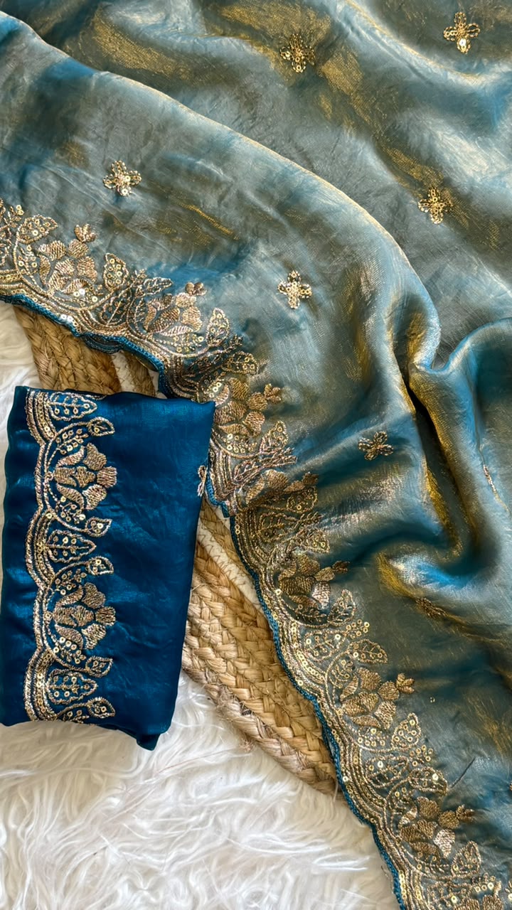 Imaginative Function Wear Silk Embroidery n Sequence Work Fancy Saree With Contrast Blouse Piece