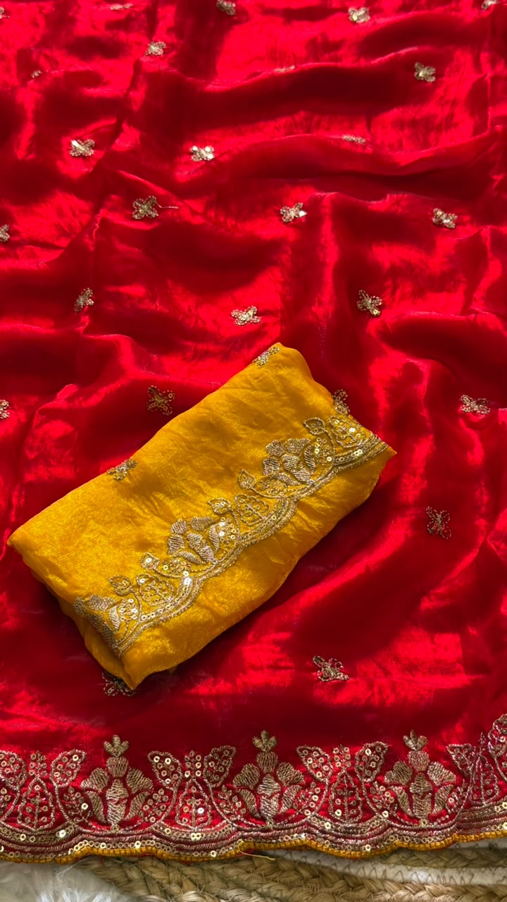 Imaginative Function Wear Silk Embroidery n Sequence Work Fancy Saree With Contrast Blouse Piece