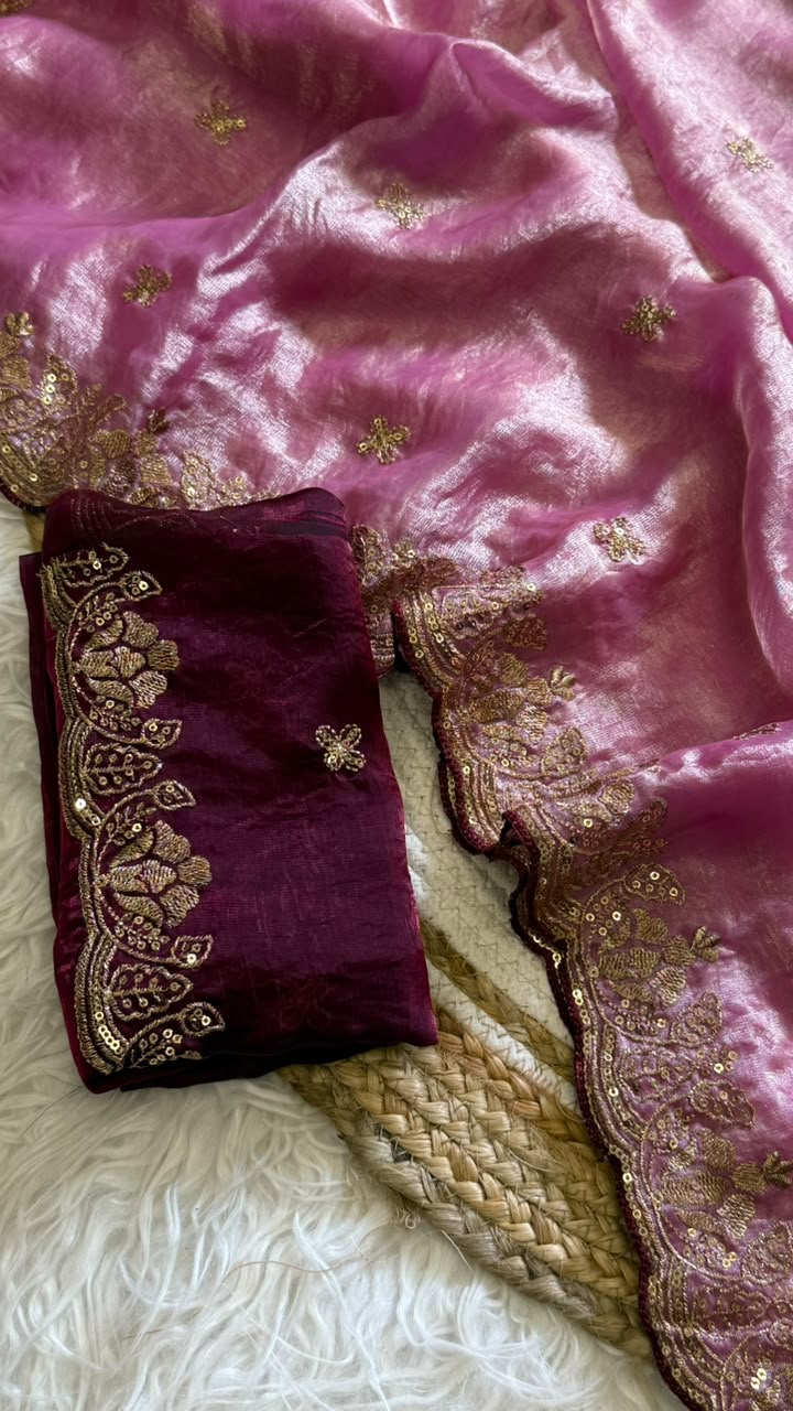 Imaginative Function Wear Silk Embroidery n Sequence Work Fancy Saree With Contrast Blouse Piece