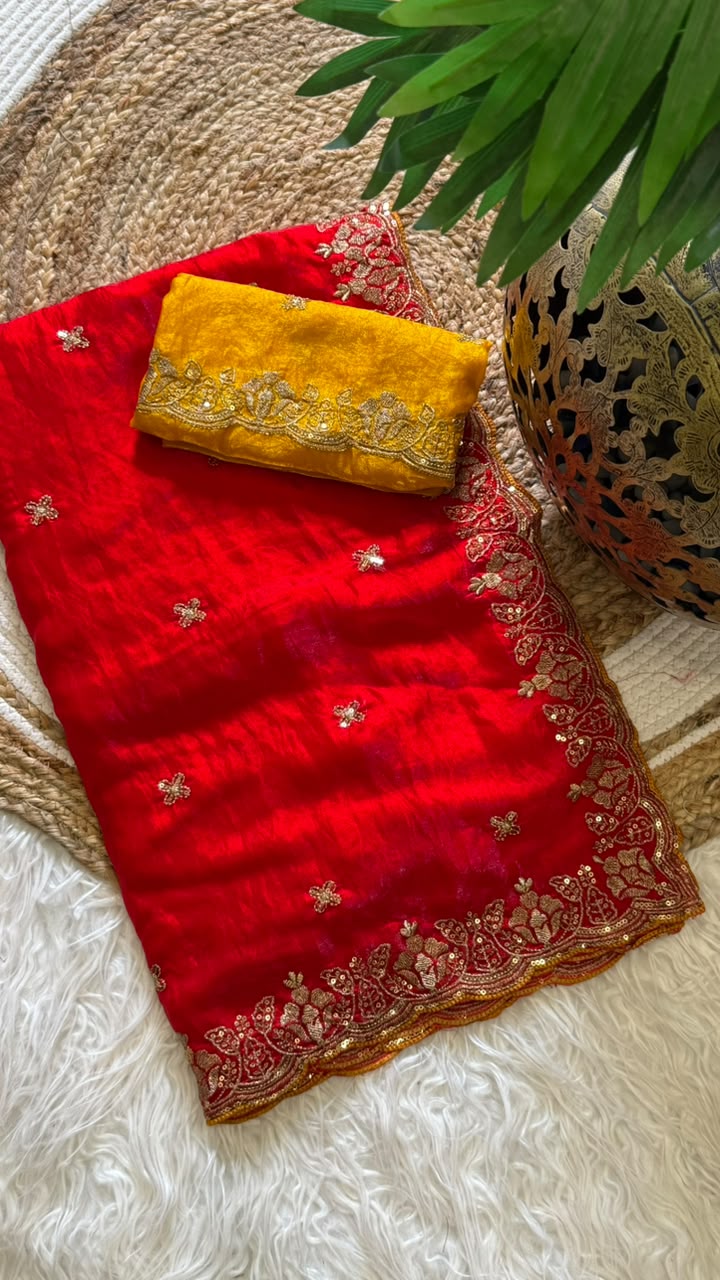 Imaginative Function Wear Silk Embroidery n Sequence Work Fancy Saree With Contrast Blouse Piece