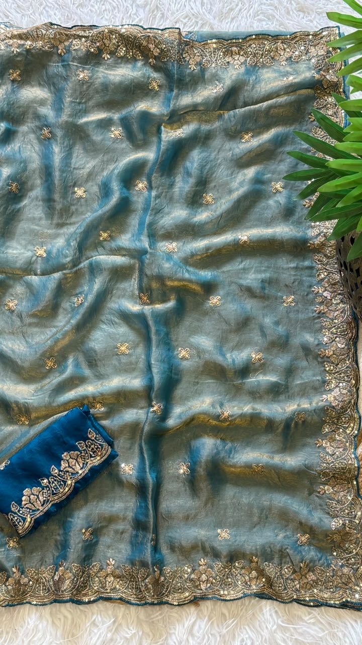 Imaginative Function Wear Silk Embroidery n Sequence Work Fancy Saree With Contrast Blouse Piece
