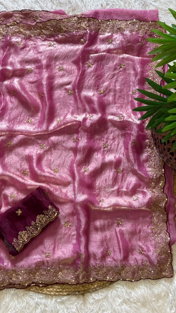 Imaginative Function Wear Silk Embroidery n Sequence Work Fancy Saree With Contrast Blouse Piece