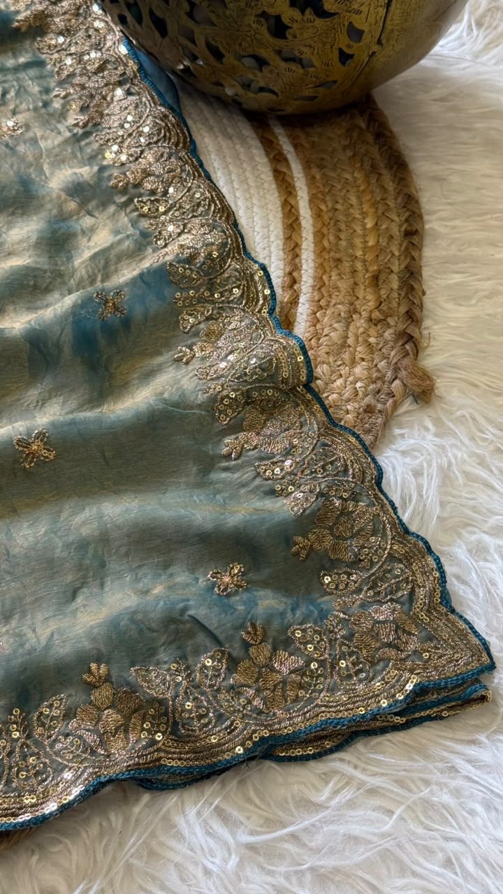 Imaginative Function Wear Silk Embroidery n Sequence Work Fancy Saree With Contrast Blouse Piece