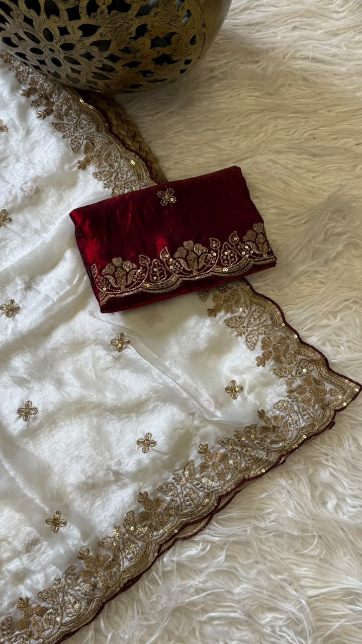 Imaginative Function Wear Silk Embroidery n Sequence Work Fancy Saree With Contrast Blouse Piece