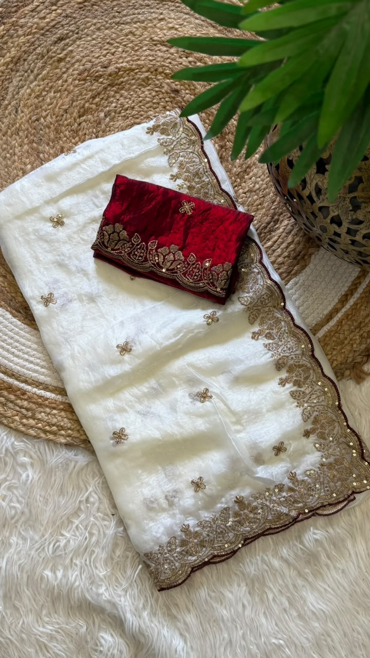 Imaginative Function Wear Silk Embroidery n Sequence Work Fancy Saree With Contrast Blouse Piece