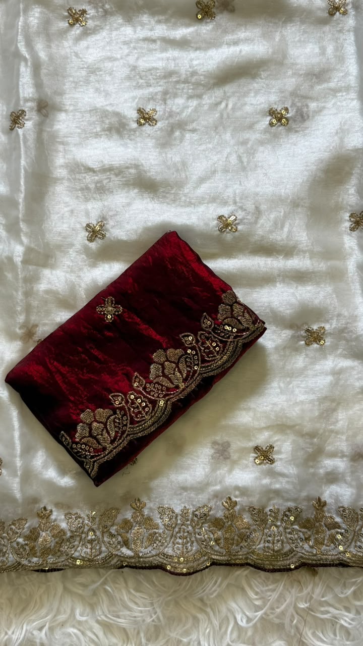 Imaginative Function Wear Silk Embroidery n Sequence Work Fancy Saree With Contrast Blouse Piece