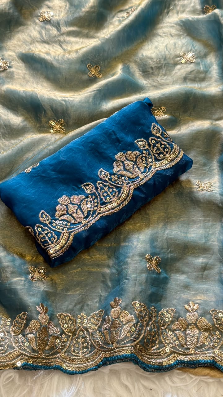 Imaginative Function Wear Silk Embroidery n Sequence Work Fancy Saree With Contrast Blouse Piece