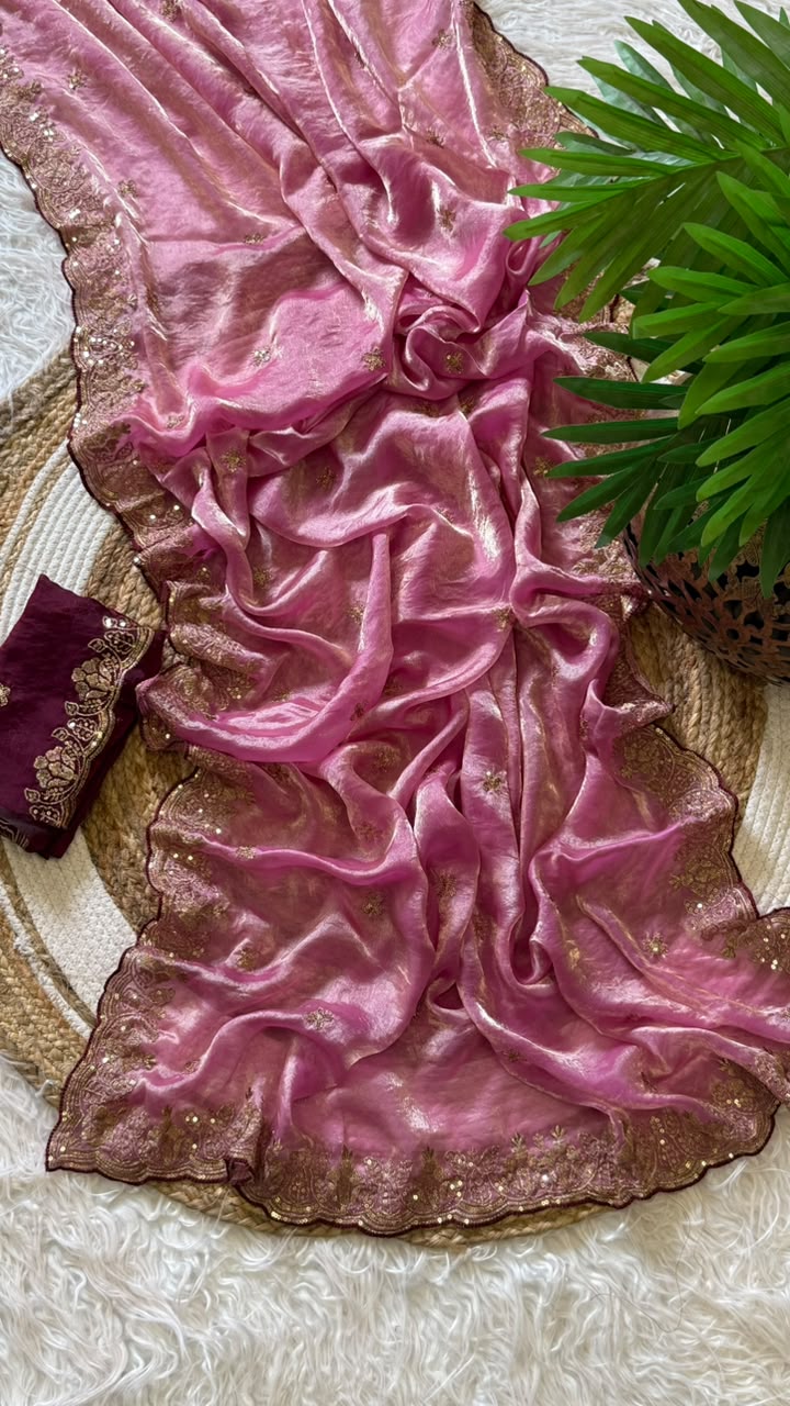 Imaginative Function Wear Silk Embroidery n Sequence Work Fancy Saree With Contrast Blouse Piece