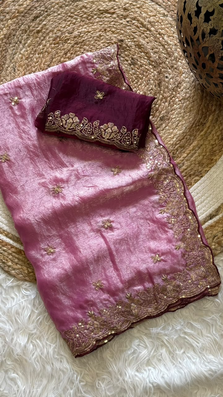 Imaginative Function Wear Silk Embroidery n Sequence Work Fancy Saree With Contrast Blouse Piece