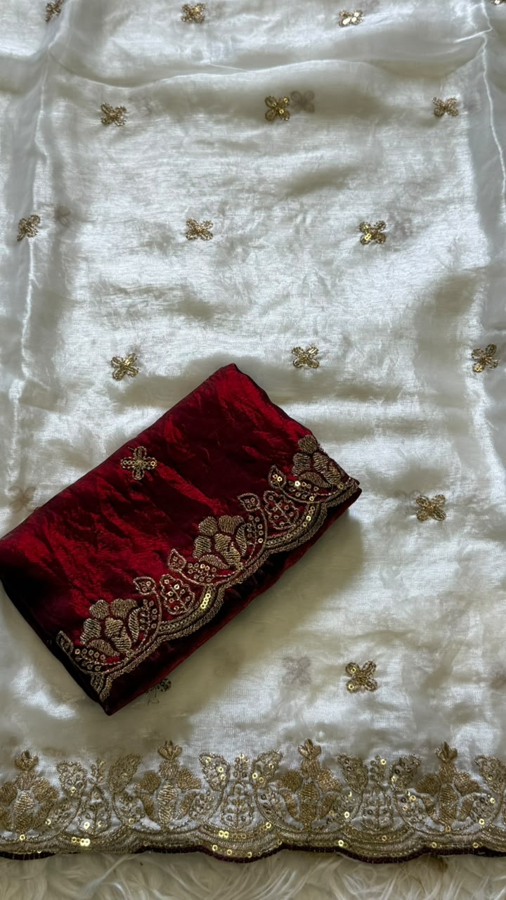 Imaginative Function Wear Silk Embroidery n Sequence Work Fancy Saree With Contrast Blouse Piece