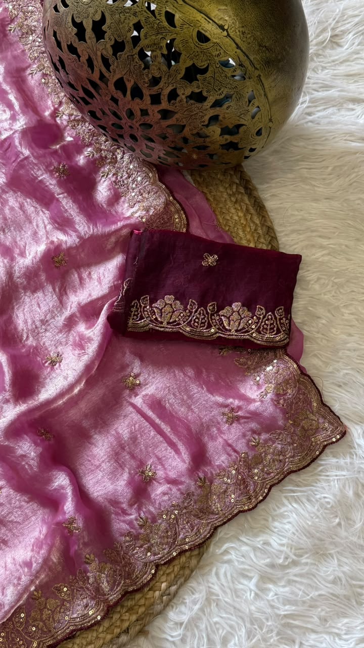 Imaginative Function Wear Silk Embroidery n Sequence Work Fancy Saree With Contrast Blouse Piece
