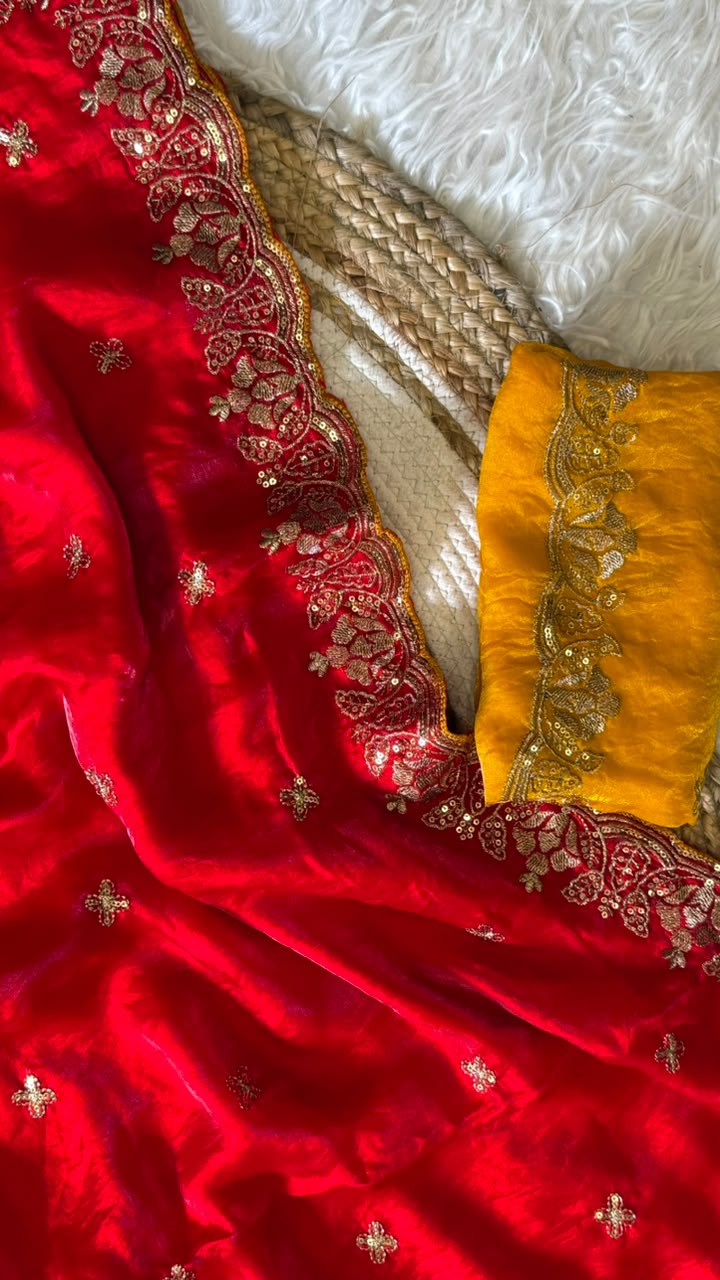 Imaginative Function Wear Silk Embroidery n Sequence Work Fancy Saree With Contrast Blouse Piece