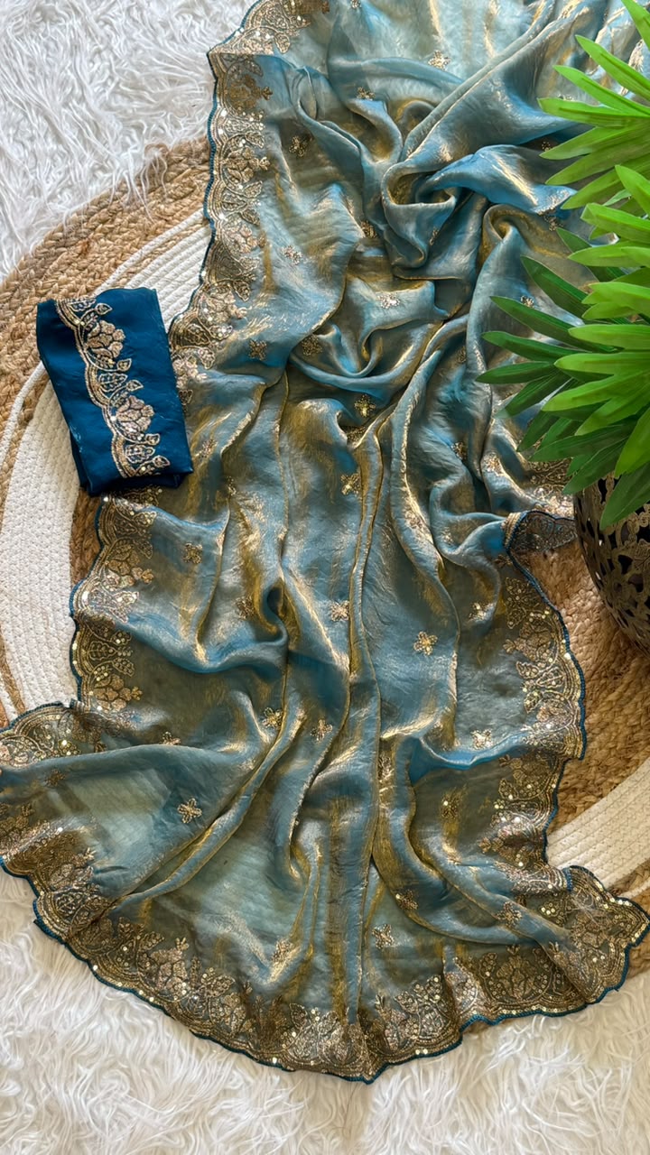 Imaginative Function Wear Silk Embroidery n Sequence Work Fancy Saree With Contrast Blouse Piece