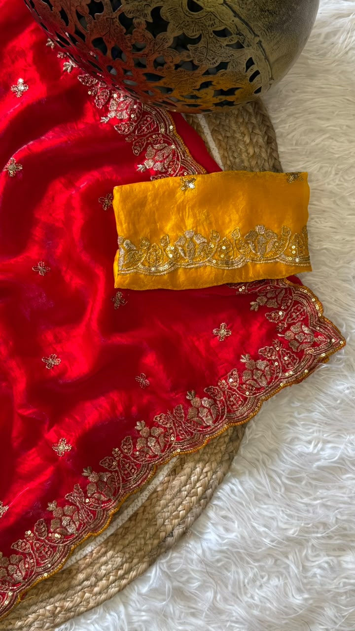 Imaginative Function Wear Silk Embroidery n Sequence Work Fancy Saree With Contrast Blouse Piece